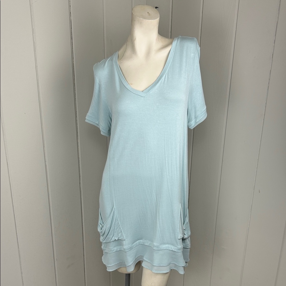 Light Blue Women's Top logo by Lori Goldstein medium short sleeve sheer